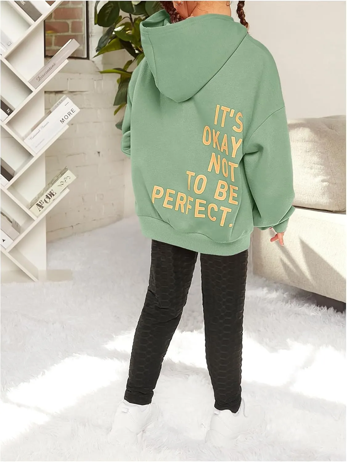 SweatyRocks Girl's Letter Print Hooded Sweatshirt Long Sleeve Oversized Pullover Tops