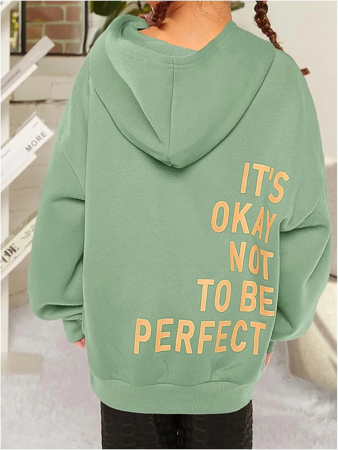 SweatyRocks Girl's Letter Print Hooded Sweatshirt Long Sleeve Oversized Pullover Tops