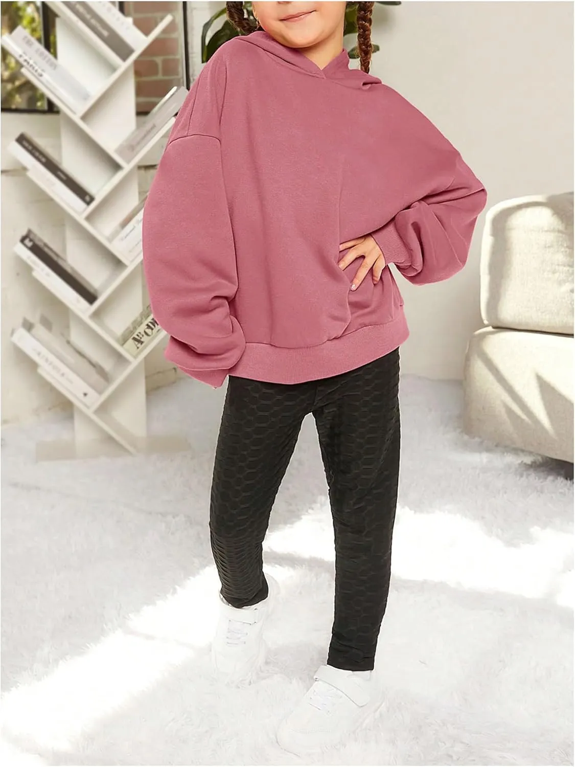 SweatyRocks Girl's Letter Print Hooded Sweatshirt Long Sleeve Oversized Pullover Tops