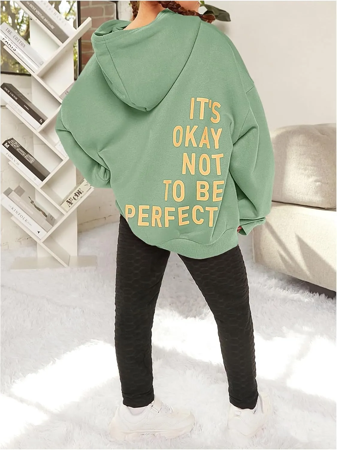 SweatyRocks Girl's Letter Print Hooded Sweatshirt Long Sleeve Oversized Pullover Tops