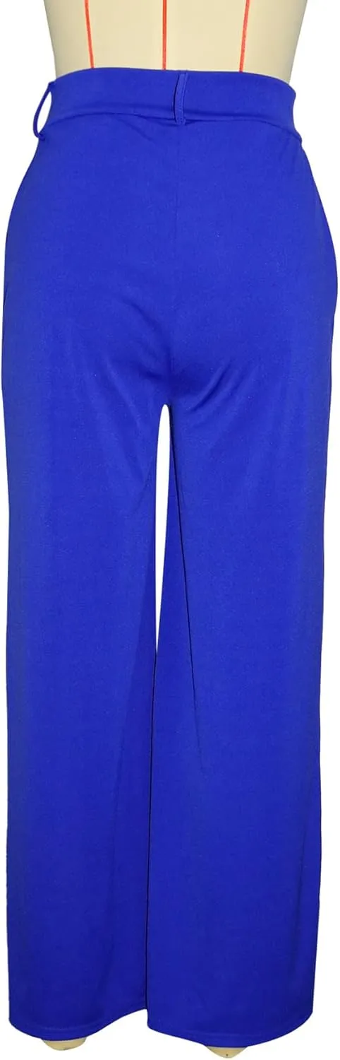 Tcremisa Women's Dressy Wide Leg Long Palazzo Pants Casual Straight Legs Loose High Waist Trousers(No Belt)