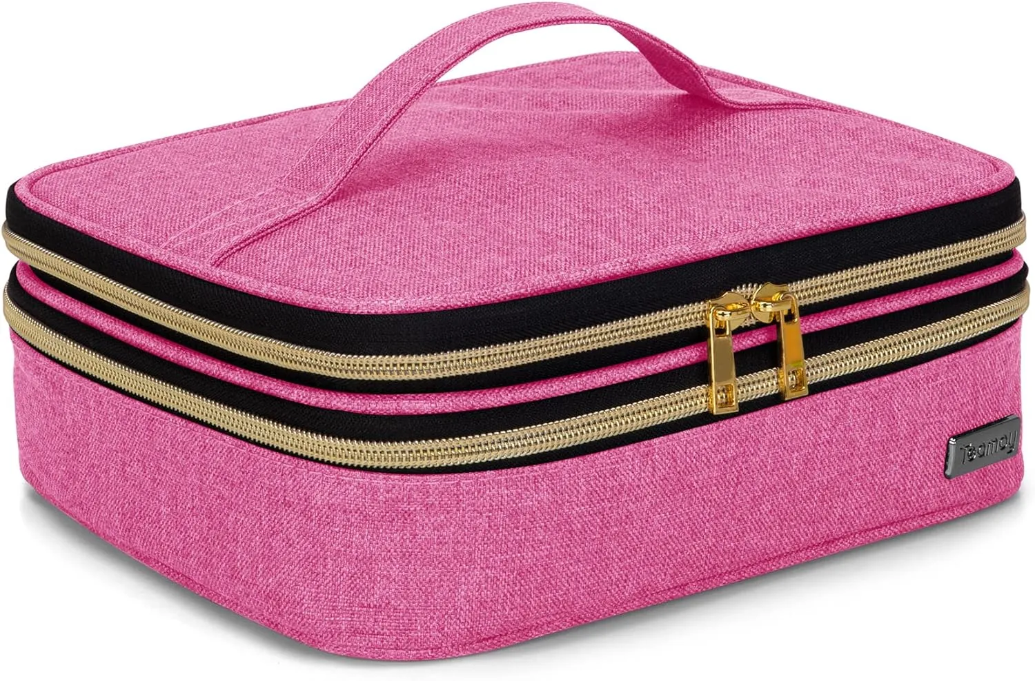 Teamoy Travel Makeup Brush Case, Portable Makeup Brush Organizer Professional Cosmetic Pouch Bag with Handle for Womens Makeup Essentials, Pink
