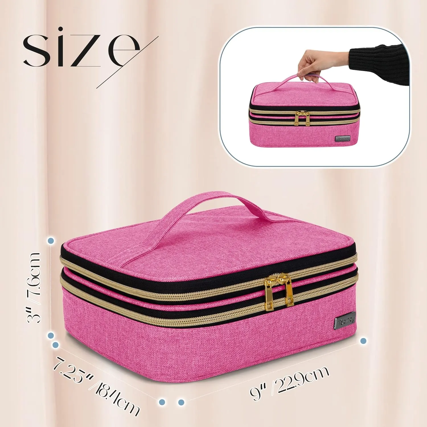 Teamoy Travel Makeup Brush Case, Portable Makeup Brush Organizer Professional Cosmetic Pouch Bag with Handle for Womens Makeup Essentials, Pink