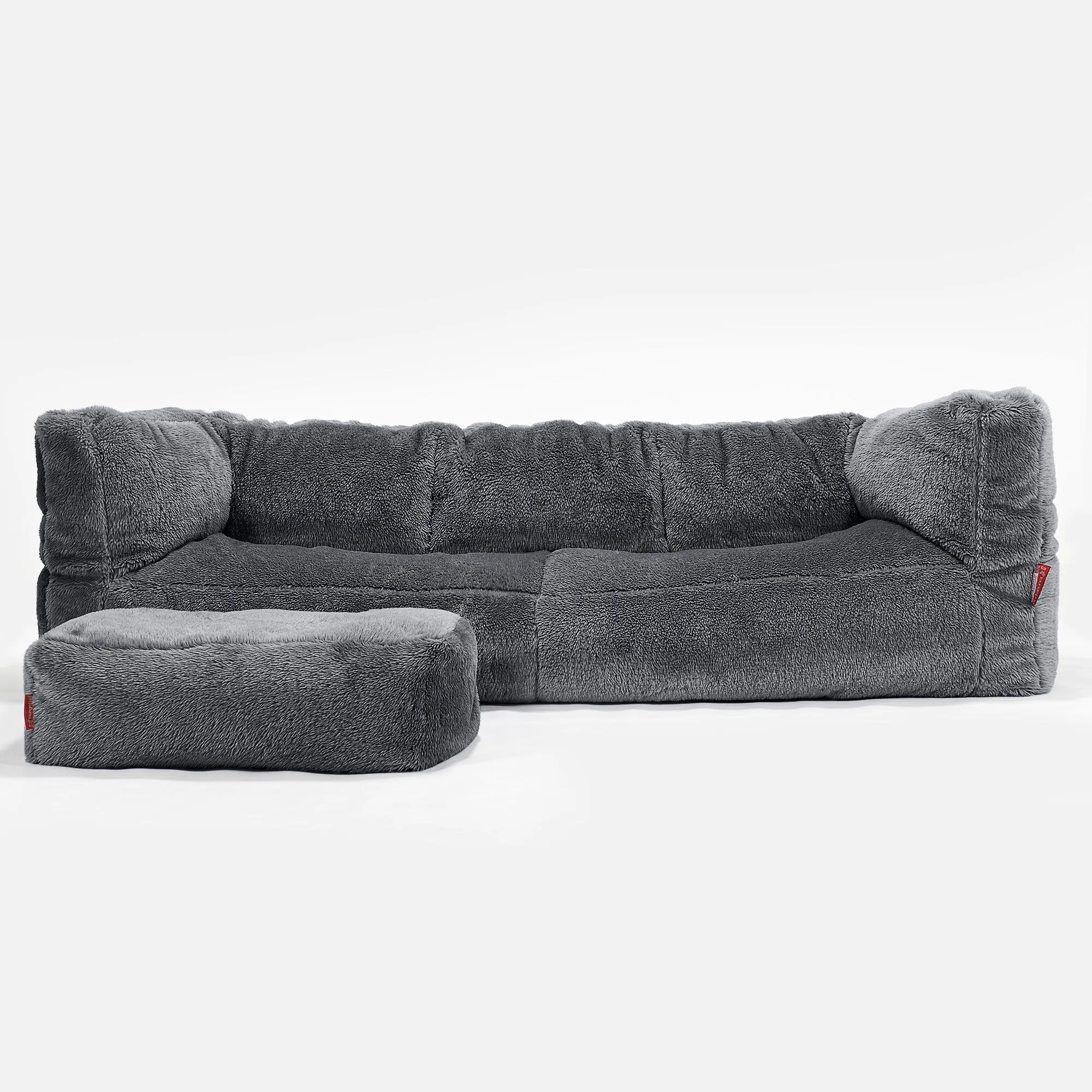 The 3 Seater Albert Sofa Bean Bag - Teddy Faux Fur Dark Grey