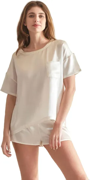 THXSILK 100% Mulberry Silk Women's Pajamas Set, Women's Lingerie Sleep Lounge, 2 Piece Womens Pajama Shorts Silk Pjs