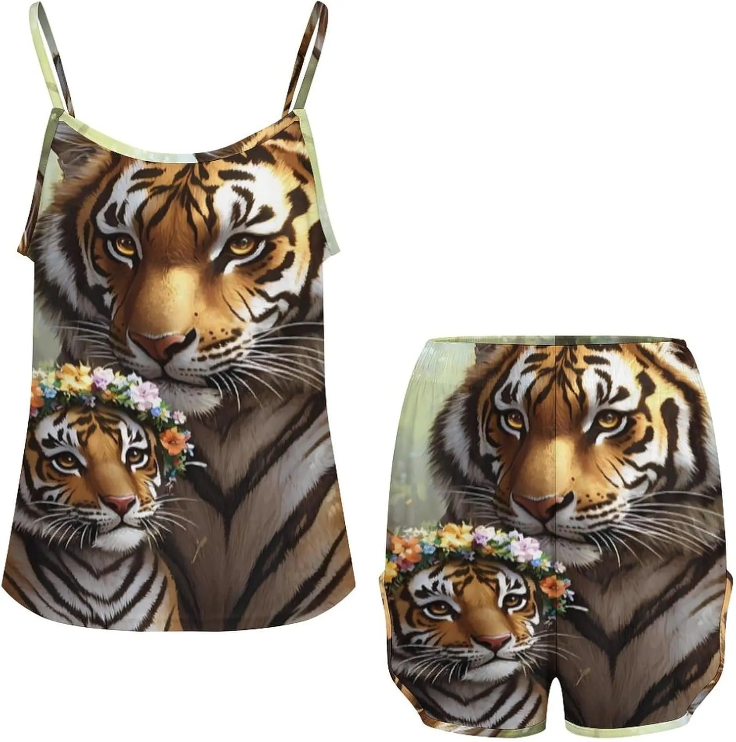 Tiger Pajamas for Women Set Tank Top Pjs And Shorts Sleepwear Loungewear Sets