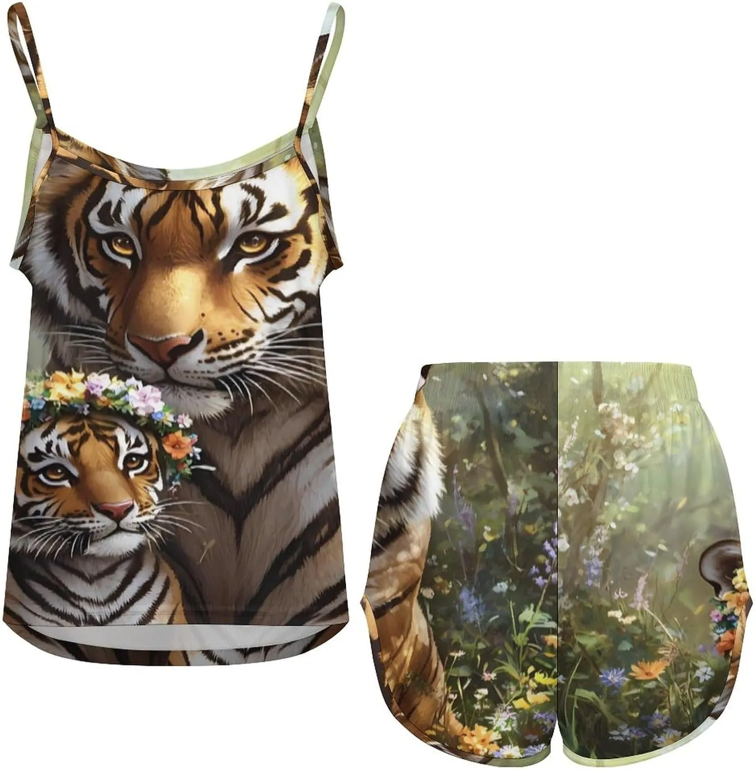 Tiger Pajamas for Women Set Tank Top Pjs And Shorts Sleepwear Loungewear Sets