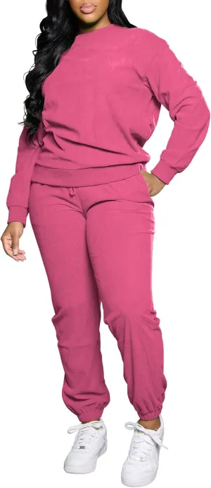 TOPSRANI Women Two Piece Outfits Casual Sweatsuits Tracksuit Solid Lounge Jogging Sweat Suits Matching Jogger Pants Sets