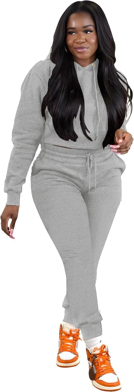 TOPSRANI Womens Two Piece Outfits Bodycon Tracksuit Sweatsuits Hoodie Solid Jogger Biker Workout Lounge Long Sleeve Pant Sets