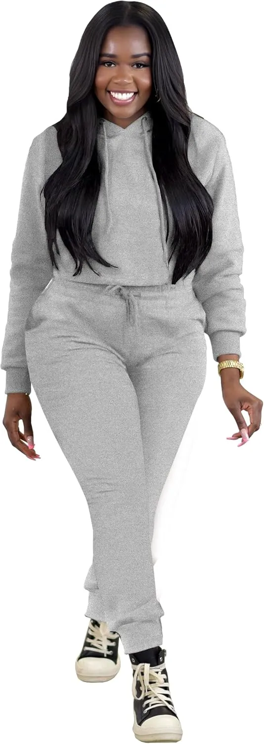 TOPSRANI Womens Two Piece Outfits Bodycon Tracksuit Sweatsuits Hoodie Solid Jogger Biker Workout Lounge Long Sleeve Pant Sets