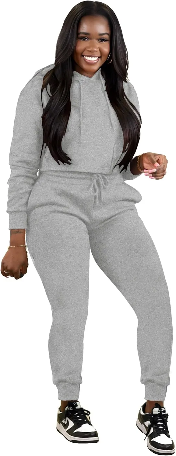 TOPSRANI Womens Two Piece Outfits Bodycon Tracksuit Sweatsuits Hoodie Solid Jogger Biker Workout Lounge Long Sleeve Pant Sets