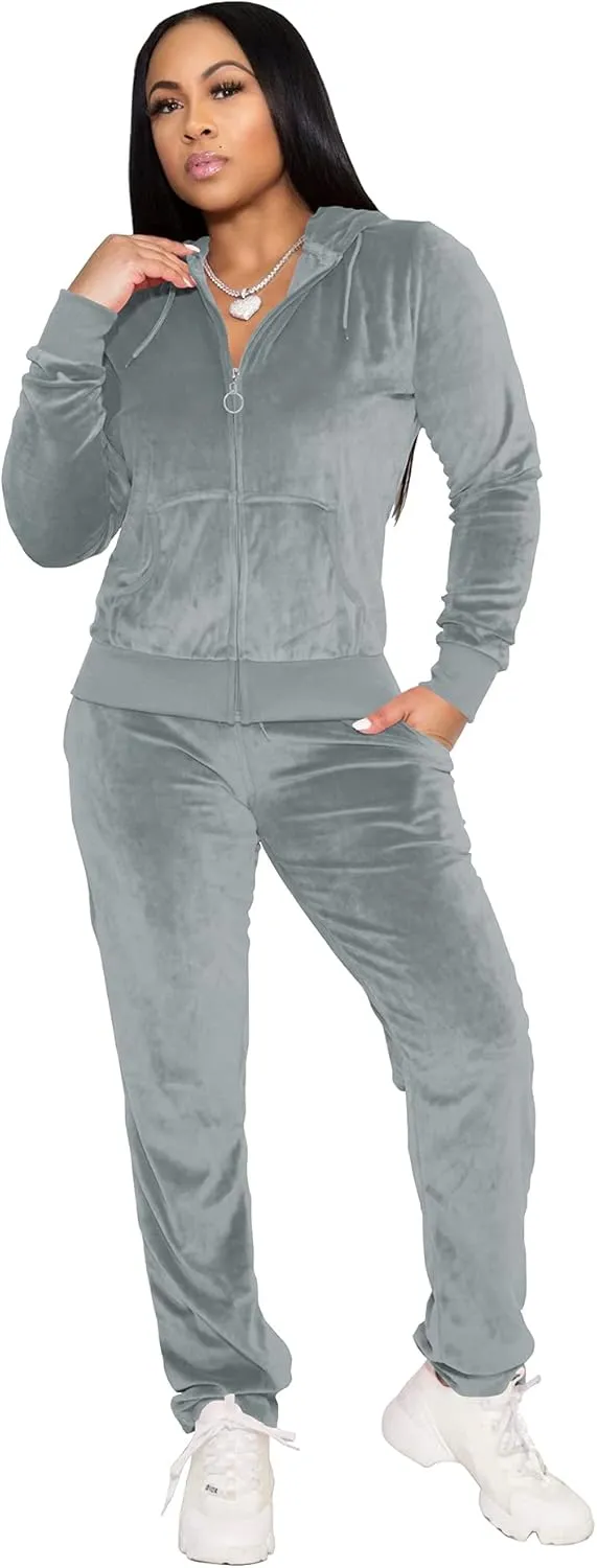 TOPSRANI Womens Velour Sweatsuits Velvet Tracksuit 2 Piece Outfits Casual Jogging Sweat Suits Matching Jogger Pants Set