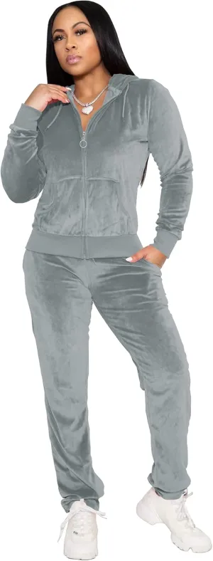 TOPSRANI Womens Velour Sweatsuits Velvet Tracksuit 2 Piece Outfits Casual Jogging Sweat Suits Matching Jogger Pants Set