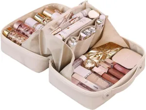 Travel Makeup Bag, Portable Cosmetic Organizer for Women, Waterproof with Multi-Compartment Design, for Toiletries, Brushes, Travel Essentials