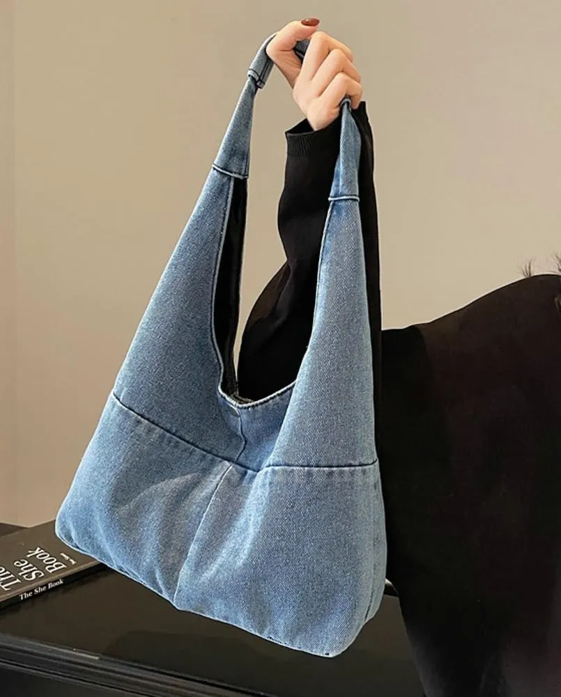 Trendy Shoulder Bag For Women Simple Hobo Bags Denim Underarm Handbag For Work Casual Large Tote Purse Travel Purses 2025