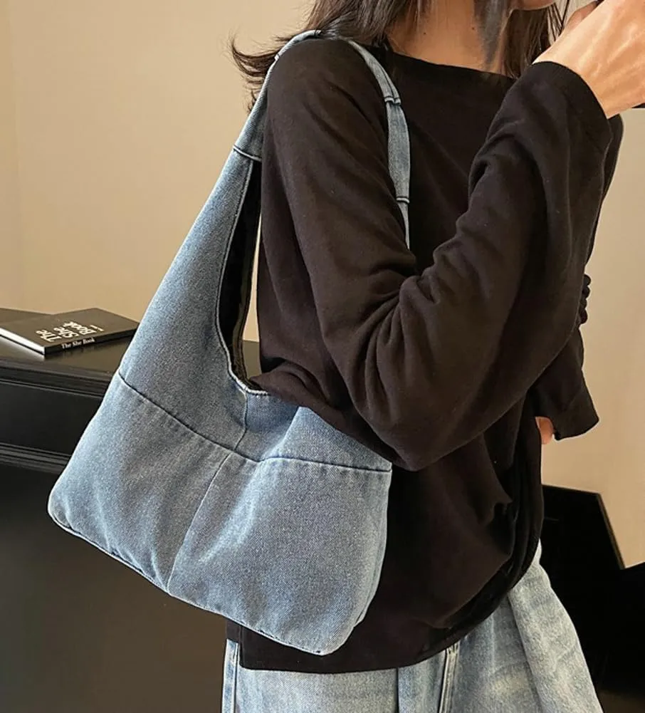 Trendy Shoulder Bag For Women Simple Hobo Bags Denim Underarm Handbag For Work Casual Large Tote Purse Travel Purses 2025