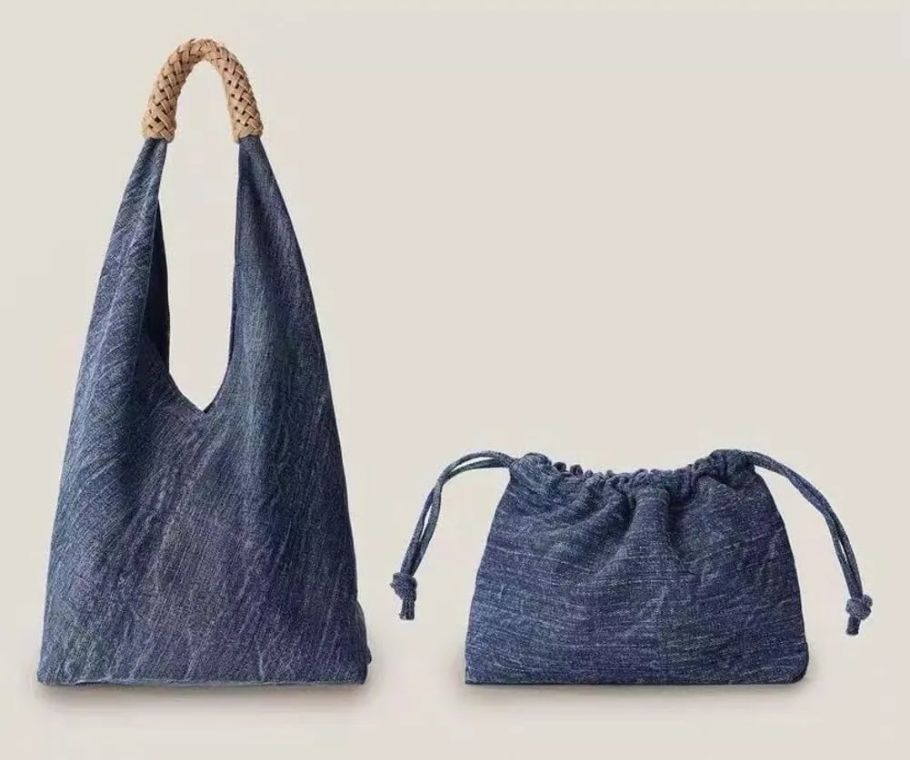 Trendy Shoulder Bag For Women Simple Hobo Bags Denim Underarm Handbag For Work Casual Tote Bag Satchel Purse Travel Purses