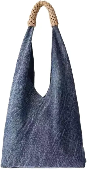 Trendy Shoulder Bag For Women Simple Hobo Bags Denim Underarm Handbag For Work Casual Tote Bag Satchel Purse Travel Purses