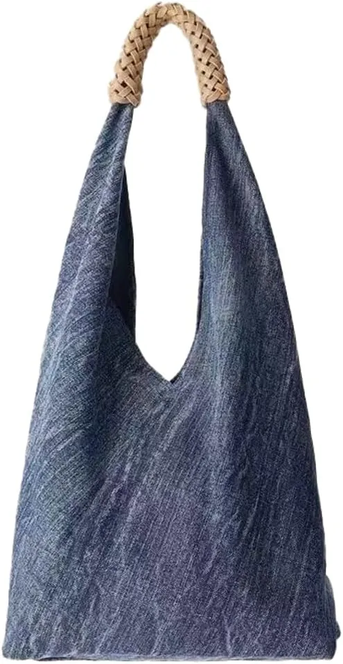 Trendy Shoulder Bag For Women Simple Hobo Bags Denim Underarm Handbag For Work Casual Tote Bag Satchel Purse Travel Purses