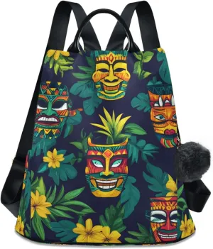 Tropical Flowers Totem Masks Backpack for Women Anti Theft Large Fashion Travel Shoulder Bag Purse Rucksack Lightweight