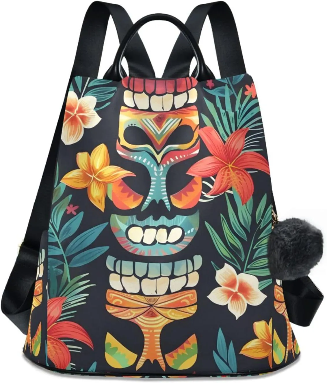 Tropical Masks Flowers Backpack for Women Anti Theft Large Fashion Travel Shoulder Bag Purse Rucksack Lightweight