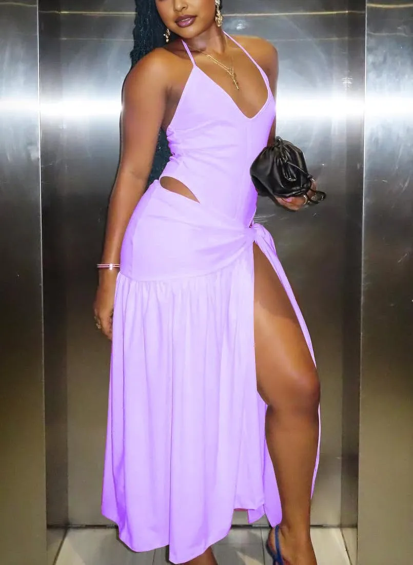 Two Piece Skirt Set Women Sexy Halter Backless Bodysuit and Wrap Tied High Split Summer Maxi Skirt Set