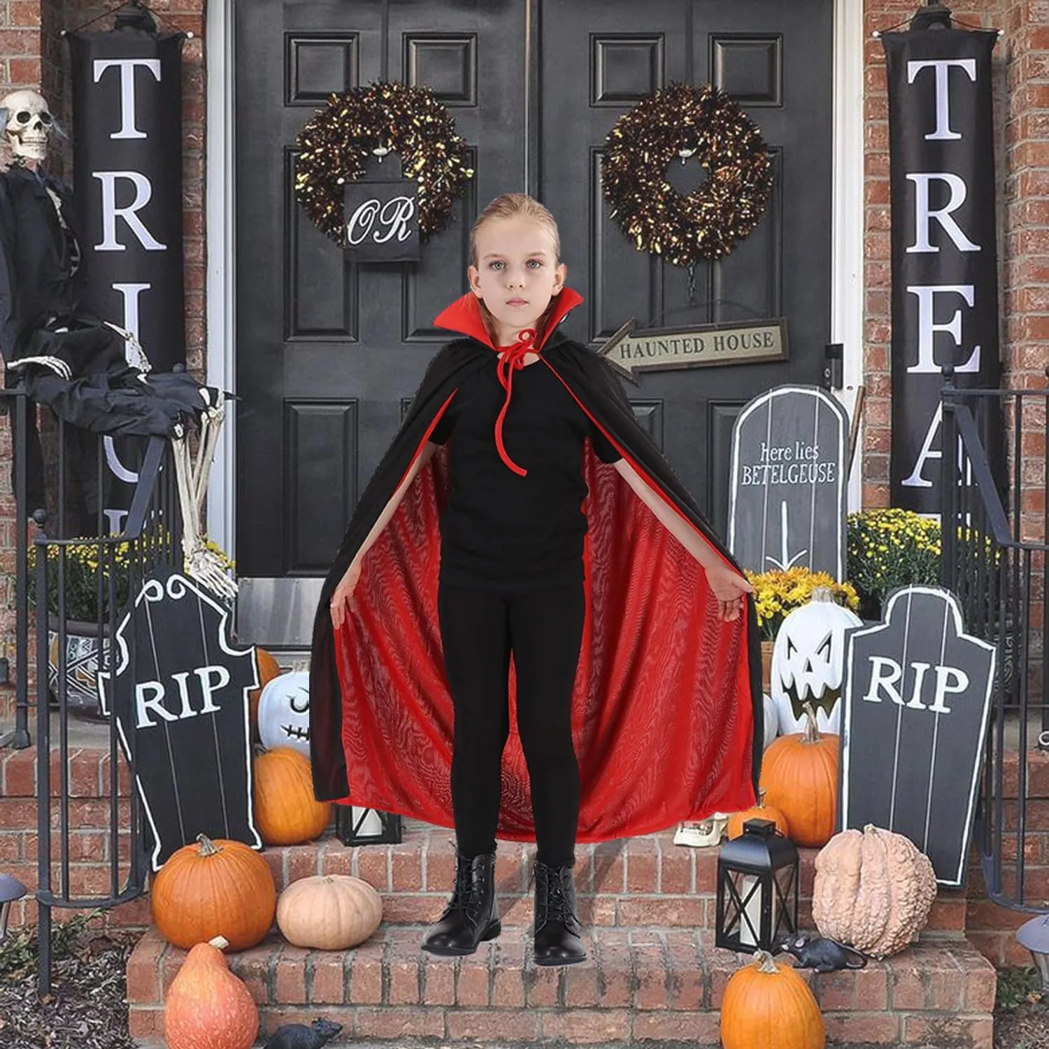 Unisex Halloween Cape Vampire Cloak Witch Robes Reversible Hooded with Masks for Party Cosplay Costumes