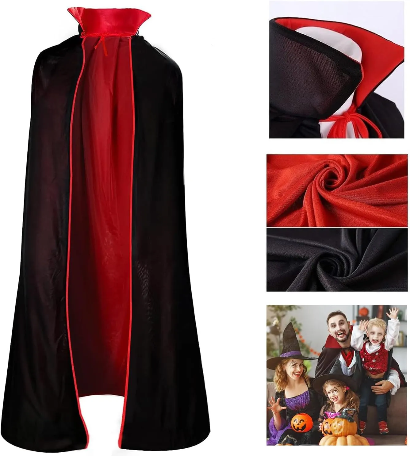 Unisex Halloween Cape Vampire Cloak Witch Robes Reversible Hooded with Masks for Party Cosplay Costumes