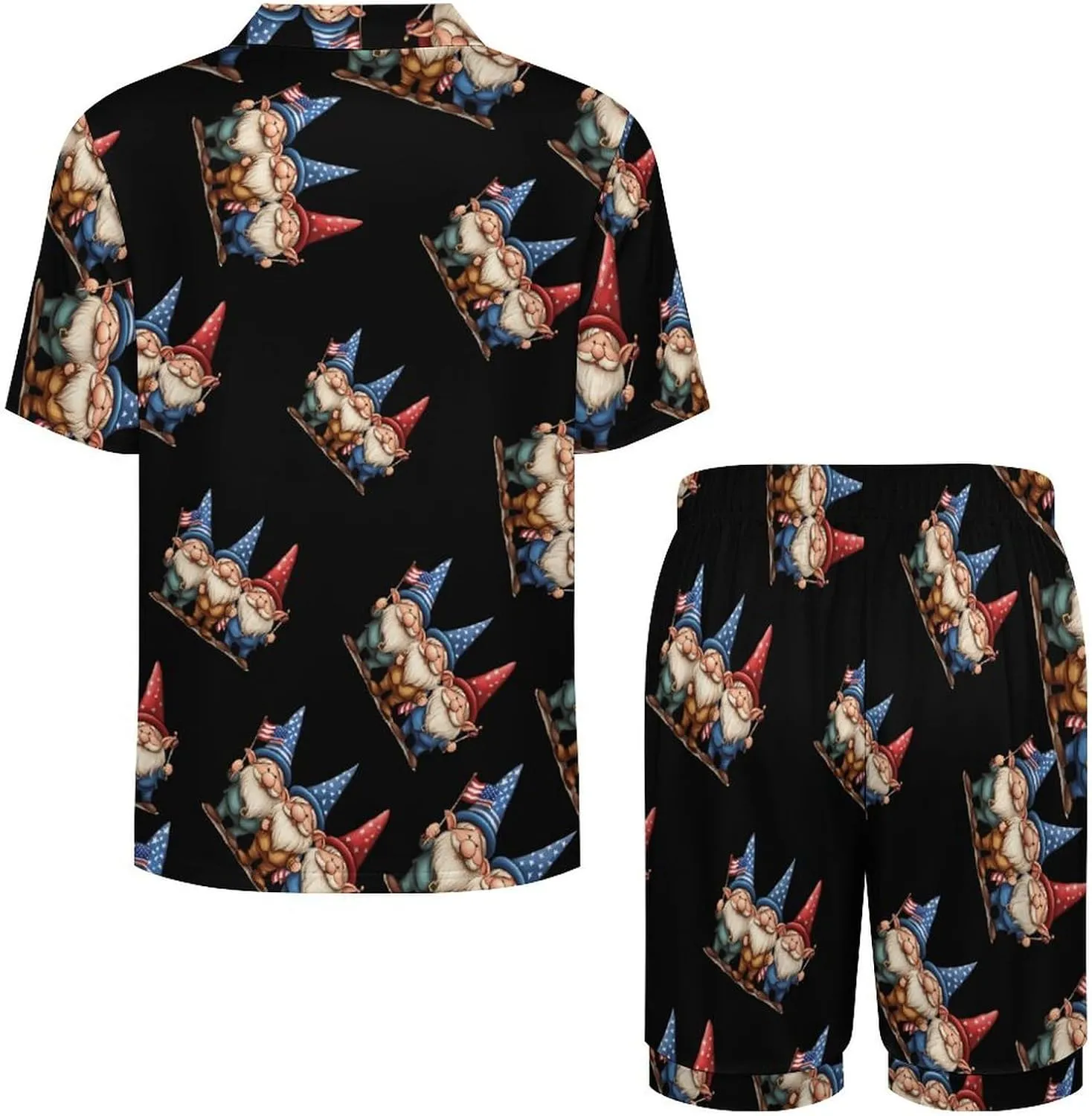 U.S Flag Gnomes Mens Pajamas Set Short Sleeve Shirt And Shorts Sleepwear PJ Sets Loungewear