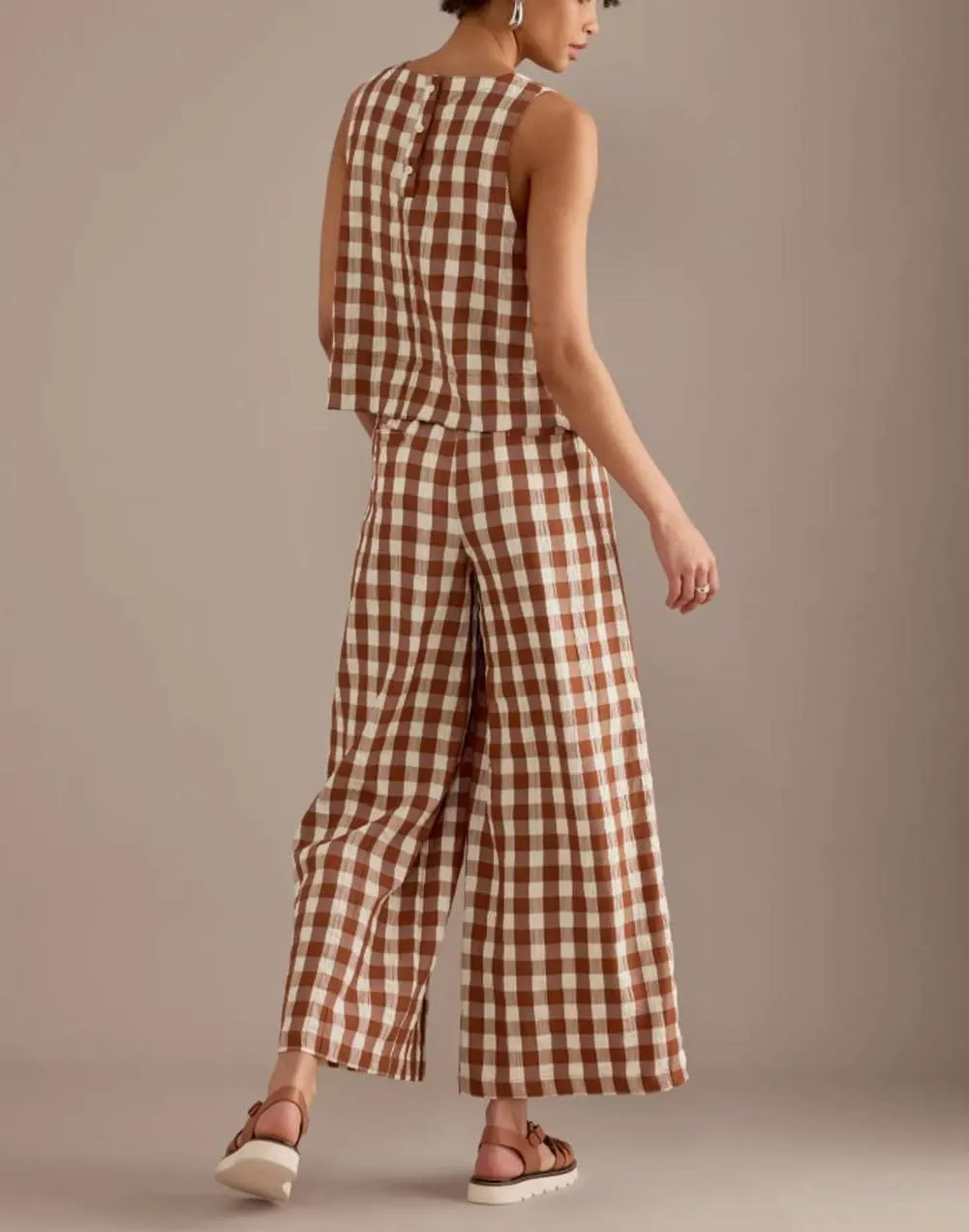 utcoco Womens 2 Piece Outfits Retro Plaid Tank Tops Gingham Wide Leg Pants Lounge Set 2025 Summer Tracksuit