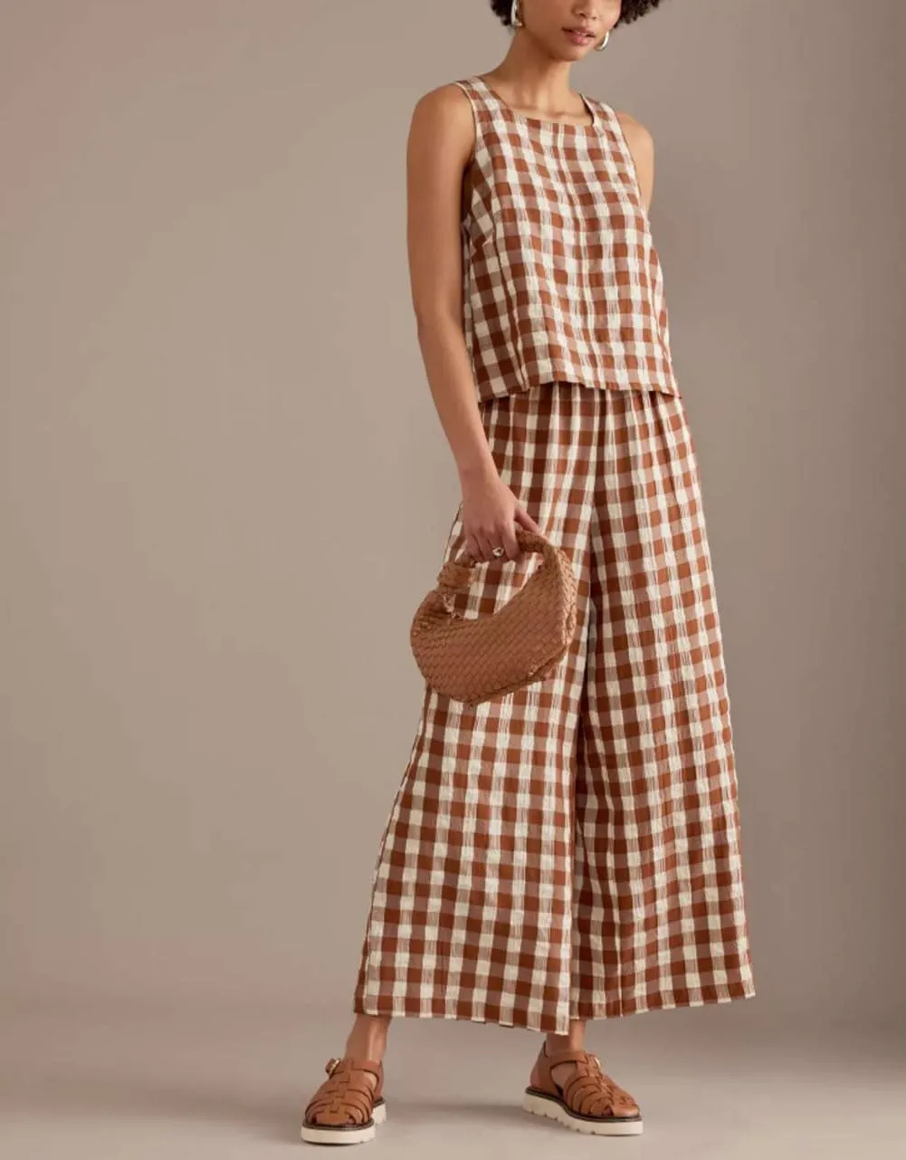 utcoco Womens 2 Piece Outfits Retro Plaid Tank Tops Gingham Wide Leg Pants Lounge Set 2025 Summer Tracksuit