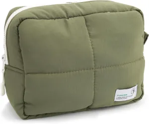 Veki Puffy Makeup Bag, Travel Cosmetic Bags for Women, Cute Quilted Make up Pouch, Toiletry Organizer Travel Essentials and Rectangular Quilted (Green, Large)