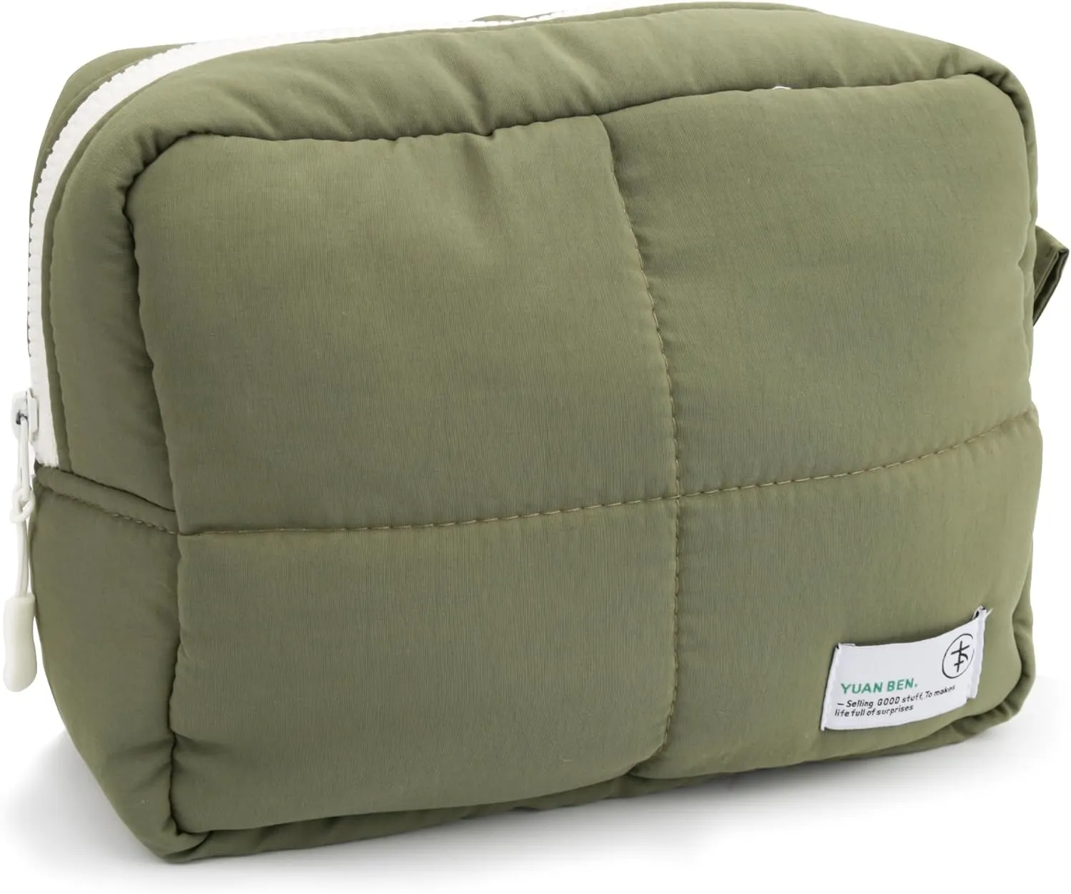 Veki Puffy Makeup Bag, Travel Cosmetic Bags for Women, Cute Quilted Make up Pouch, Toiletry Organizer Travel Essentials and Rectangular Quilted (Green, Large)