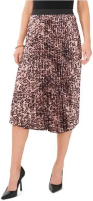 Vince Camuto Womens Animal Print Midi Pleated Skirt