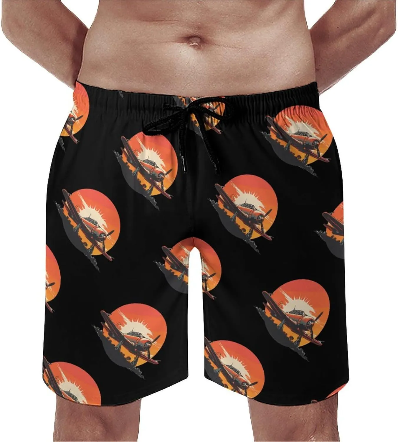 Vintage Airplane Men's Swim Trunks Quick Dry Board Shorts Breathable Summer Beach Shorts Bathing Suits