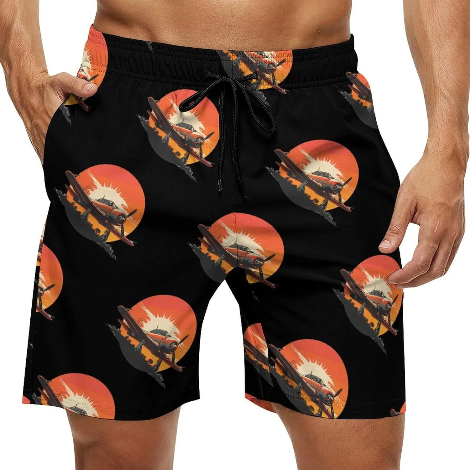 Vintage Airplane Men's Swim Trunks Quick Dry Board Shorts Breathable Summer Beach Shorts Bathing Suits