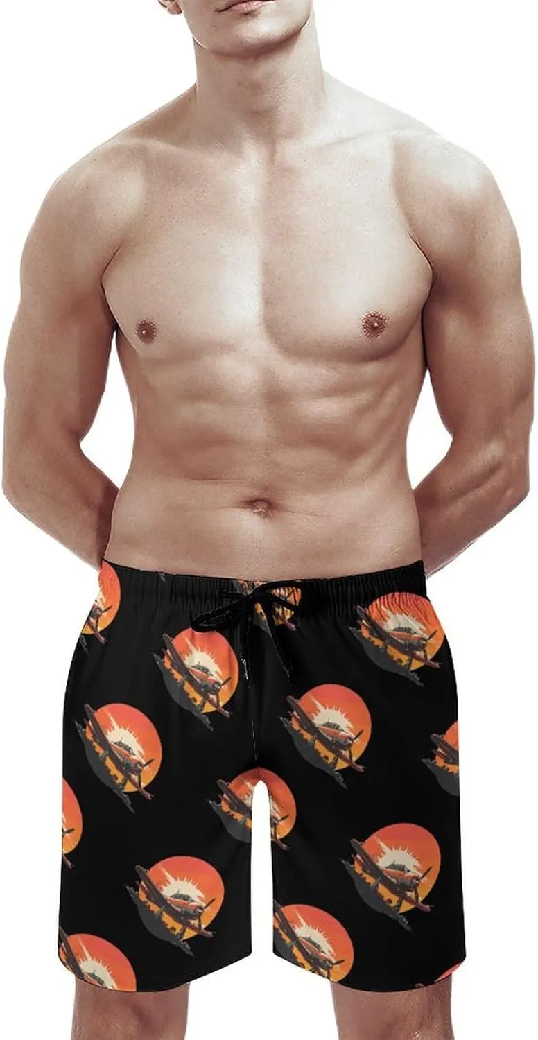 Vintage Airplane Men's Swim Trunks Quick Dry Board Shorts Breathable Summer Beach Shorts Bathing Suits