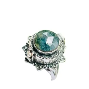 Vintage Poison Ring|Natural Moss Agate,Poison Ring|Secret Compartment| Boho Hippie|925 Sterling Silver Plated| Halloween Day Gift, Pill Ring
