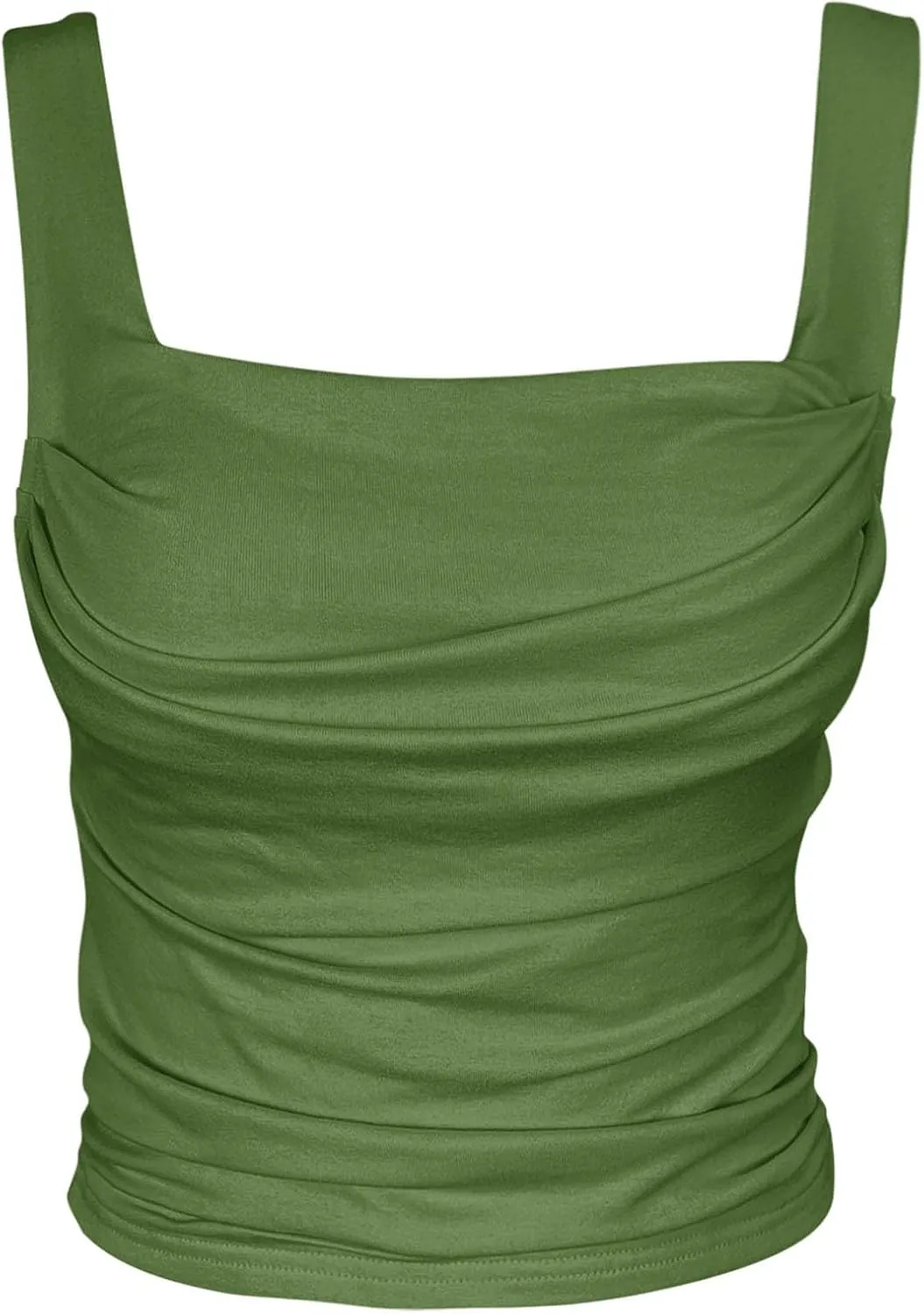 Vivitulip Womens Sleeveless Square Neck Strappy Tank Top Sexy Ruched Backless Going Out Crop Camisole Tops