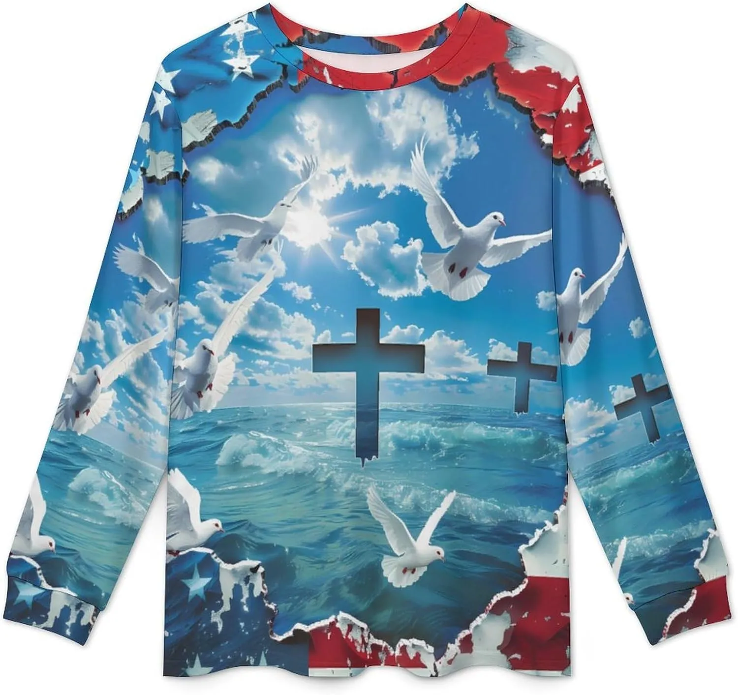 Wall Art American Flag Patriotic Men's Pajama Set Crewneck Shirts And Bottoms Soft Pjs Set Long Sleeve Sleepwear Loungewear