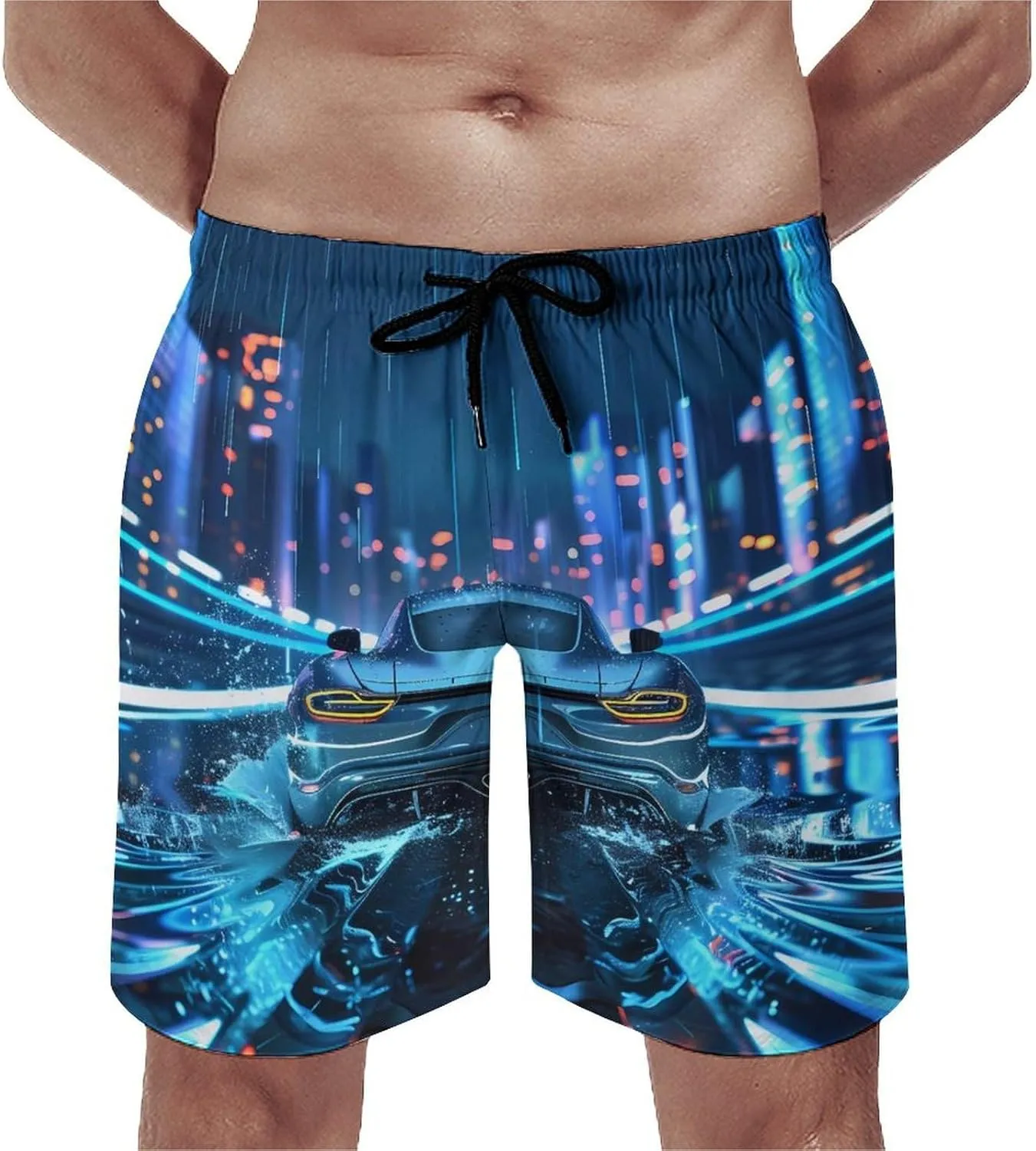 Water Droplets Cool Sport Car Men's Swim Trunks Quick Dry Board Shorts Breathable Summer Beach Shorts Bathing Suits