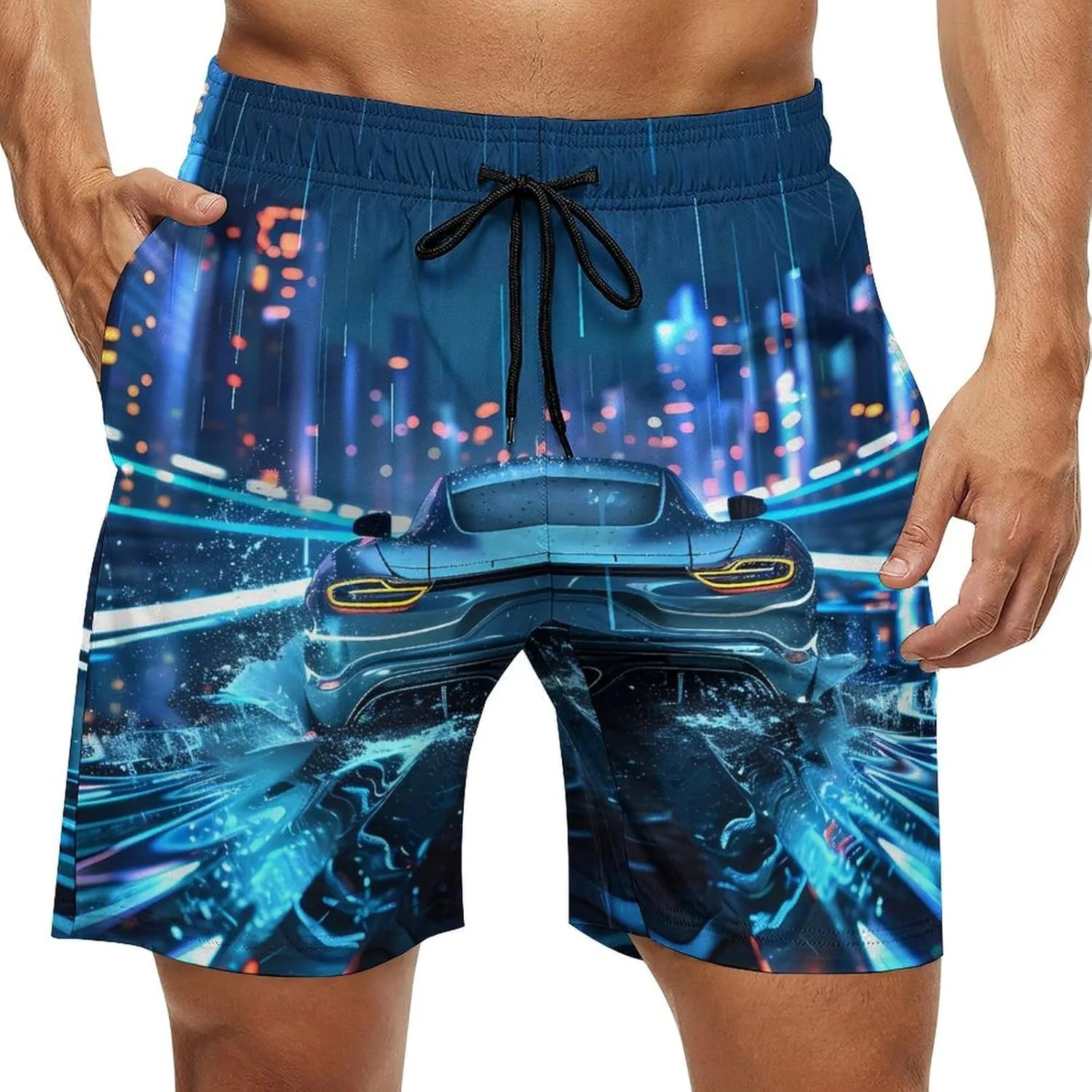 Water Droplets Cool Sport Car Men's Swim Trunks Quick Dry Board Shorts Breathable Summer Beach Shorts Bathing Suits
