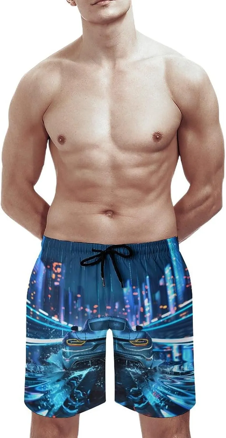 Water Droplets Cool Sport Car Men's Swim Trunks Quick Dry Board Shorts Breathable Summer Beach Shorts Bathing Suits