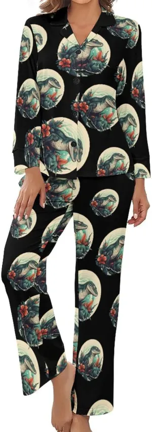 Wild Reptile Lizard Animal Women's Long Sleeve Pajama Set Soft Button Down Nightwear Loungewear Lounge Sets