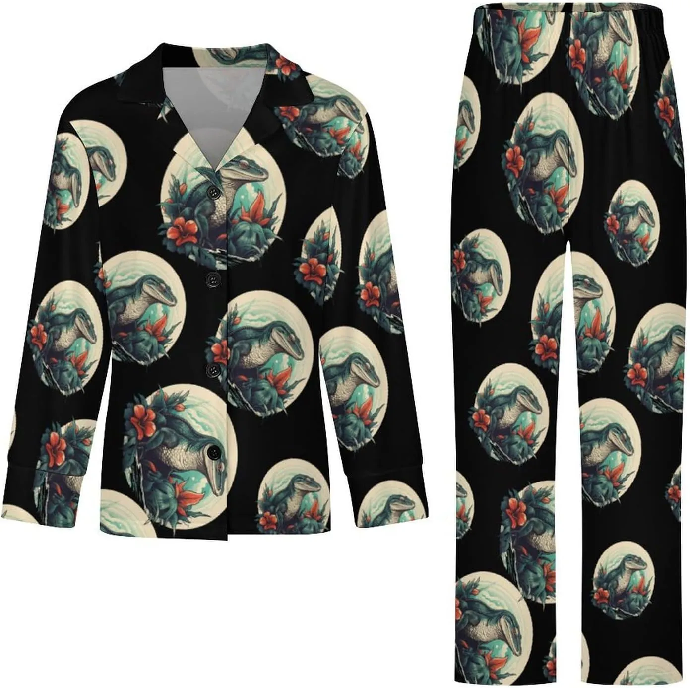 Wild Reptile Lizard Animal Women's Long Sleeve Pajama Set Soft Button Down Nightwear Loungewear Lounge Sets