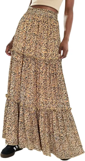 WISFRUIT Women's Leopard Print Pleated Maxi Skirt Cheetah Chiffon Tiered Ruffle A Line Flowy Beach Long Skirts