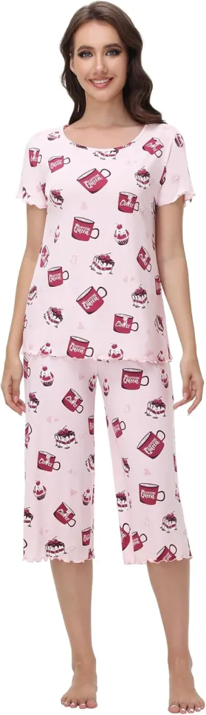 WiWi Bamboo Viscose Pajamas for Women Soft Capri Pants Pajama Sets Plus Size Sleepwear Pjs Loungewear S-4X