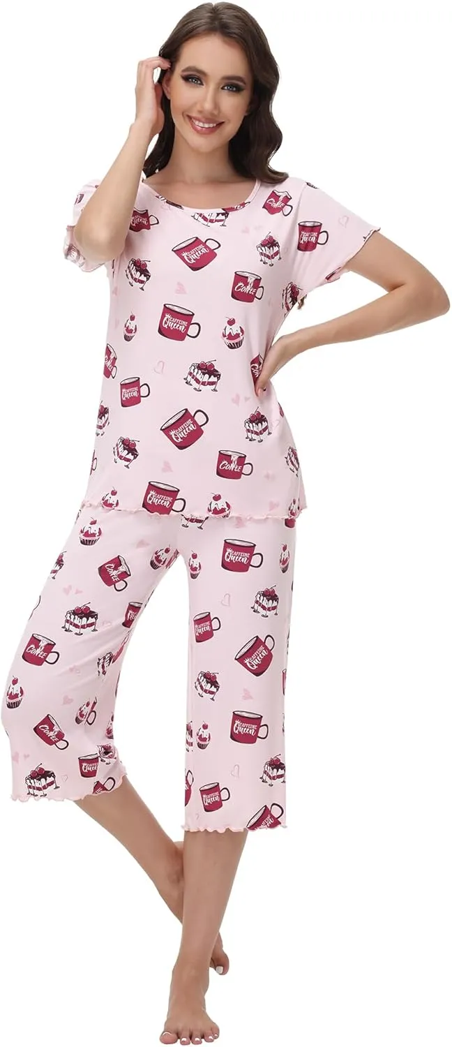 WiWi Bamboo Viscose Pajamas for Women Soft Capri Pants Pajama Sets Plus Size Sleepwear Pjs Loungewear S-4X