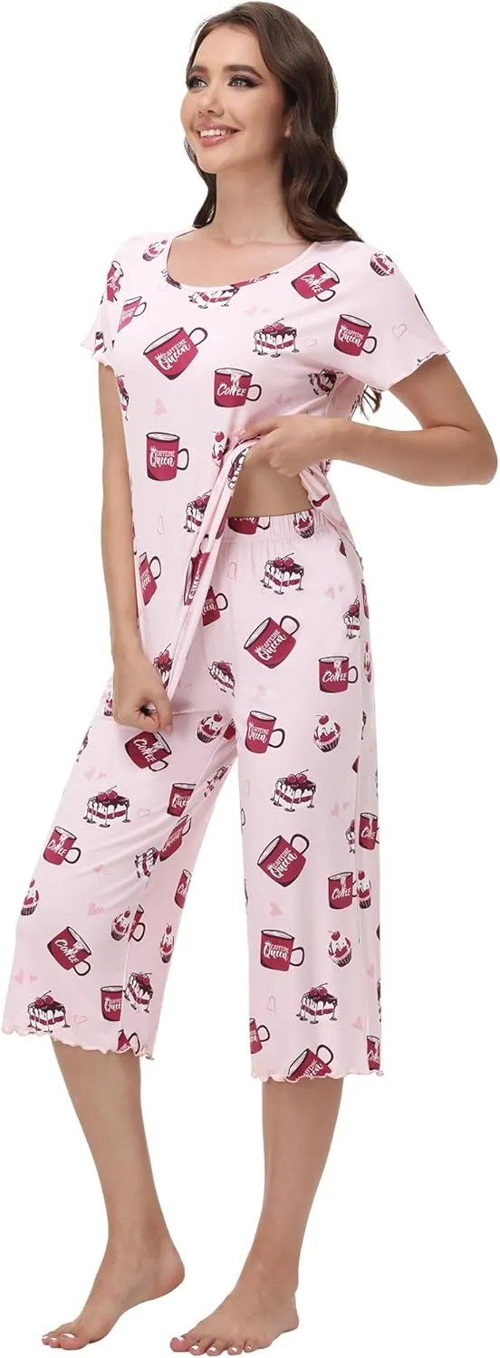 WiWi Bamboo Viscose Pajamas for Women Soft Capri Pants Pajama Sets Plus Size Sleepwear Pjs Loungewear S-4X