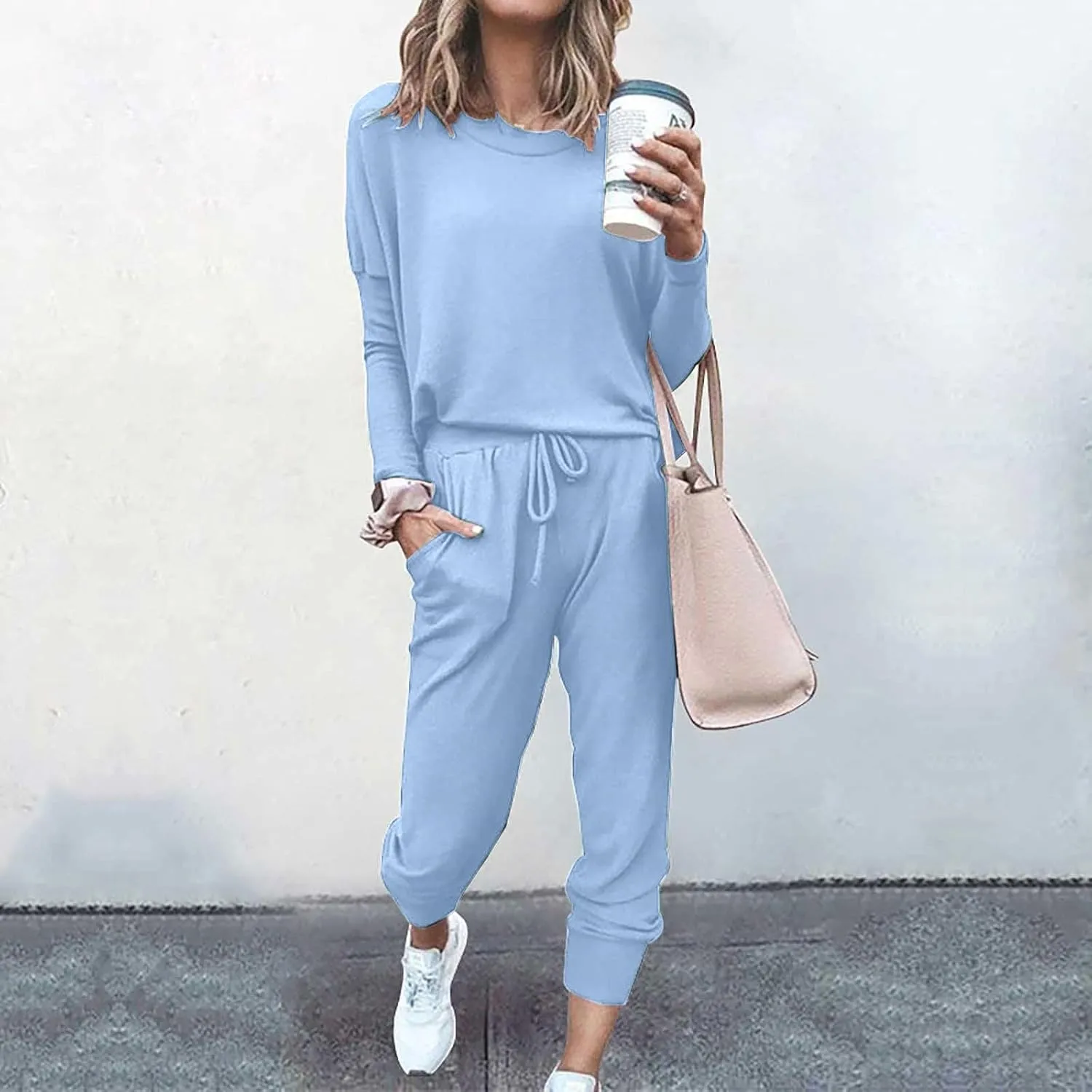 Women 2 Piece Outfits Sweatsuit Oversized Pullover Tops And Long Pants Tracksuit Sweatsuits With Sweatpants